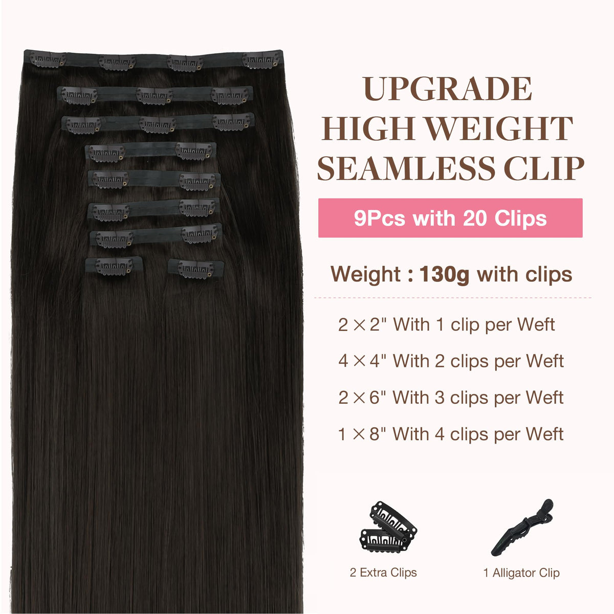 GOO GOO Clip in Hair Extensions 14inch Dark Brown packaging
