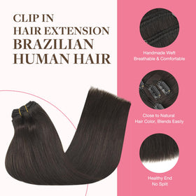 GOO GOO Clip in Hair Extensions 14inch Dark Brown styled