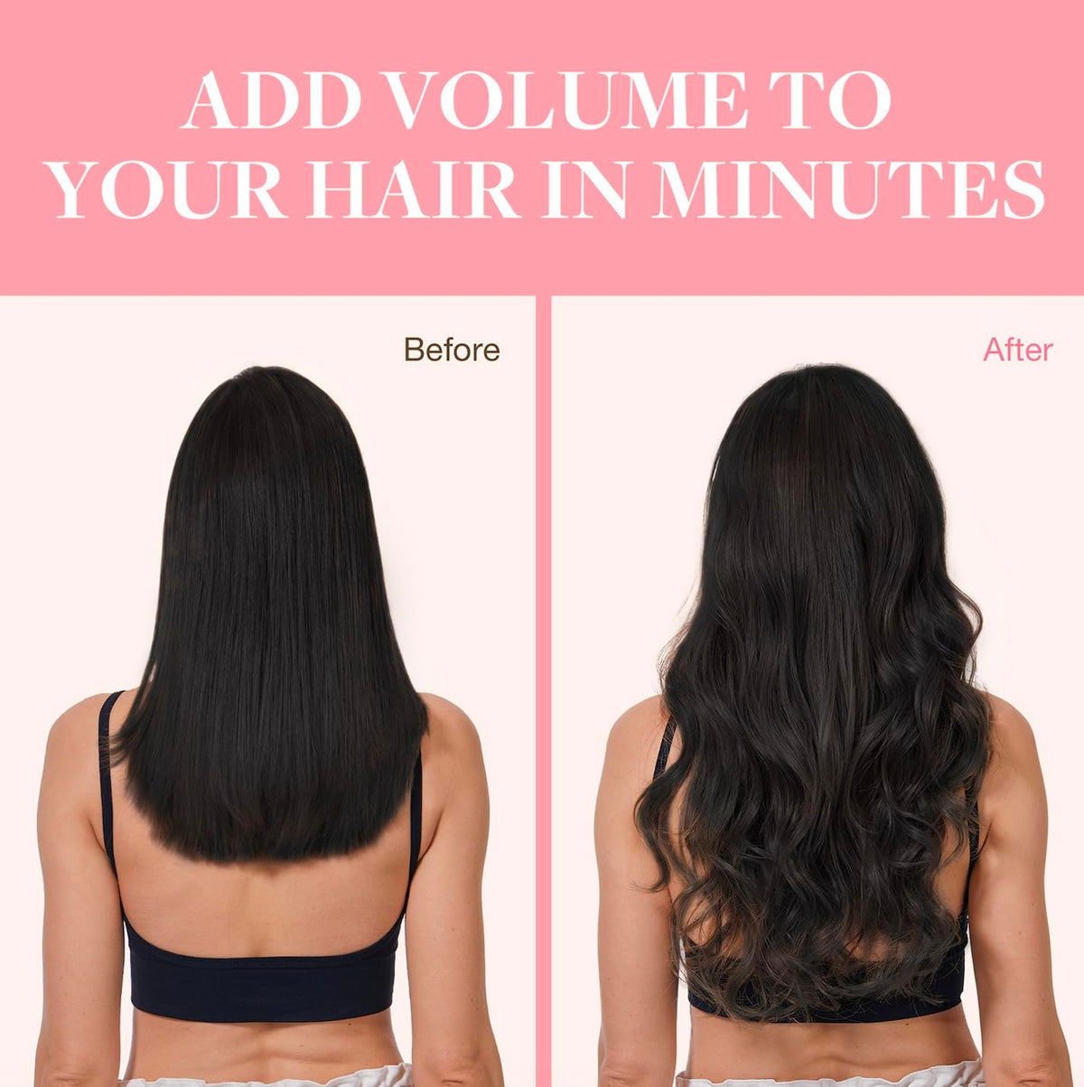 GOO GOO Clip in Hair Extensions 14inch Jet Black in different lighting