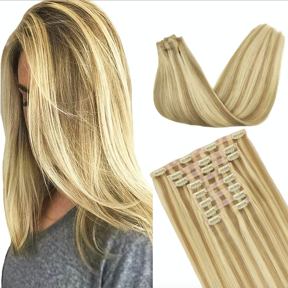 GOO GOO Clip in Hair Extensions 14inch Light Blonde front view