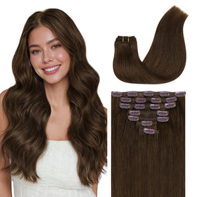 GOO GOO Clip in Hair Extensions 14inch Light Chocolate Brown front view