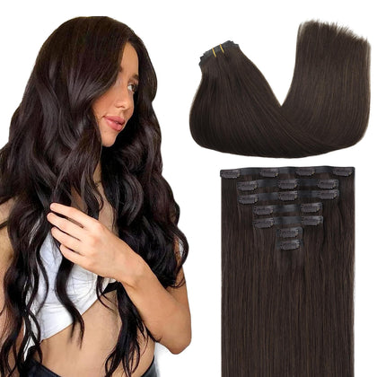 GOO GOO Clip in Hair Extensions 16inch 110g 2A Light Brown front view