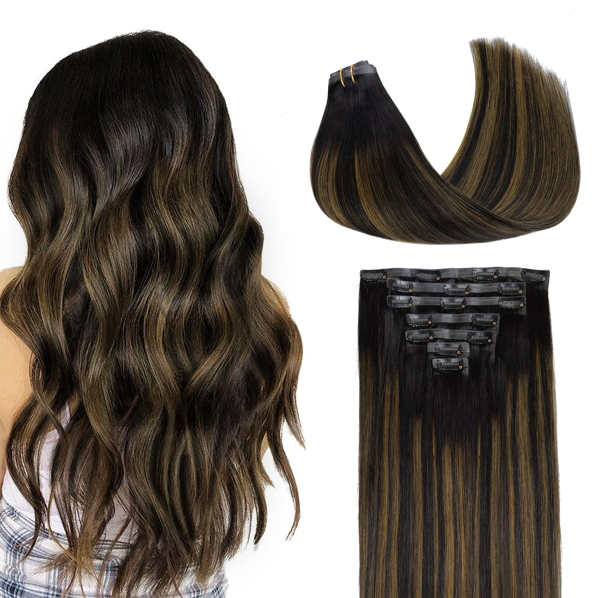 GOO GOO Clip in Hair Extensions 16inch 110g front view