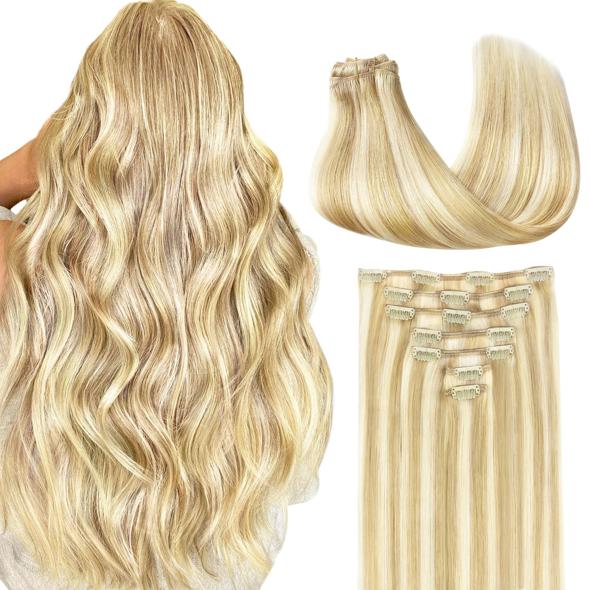 GOO GOO Clip in Hair Extensions 16inch 120g front view