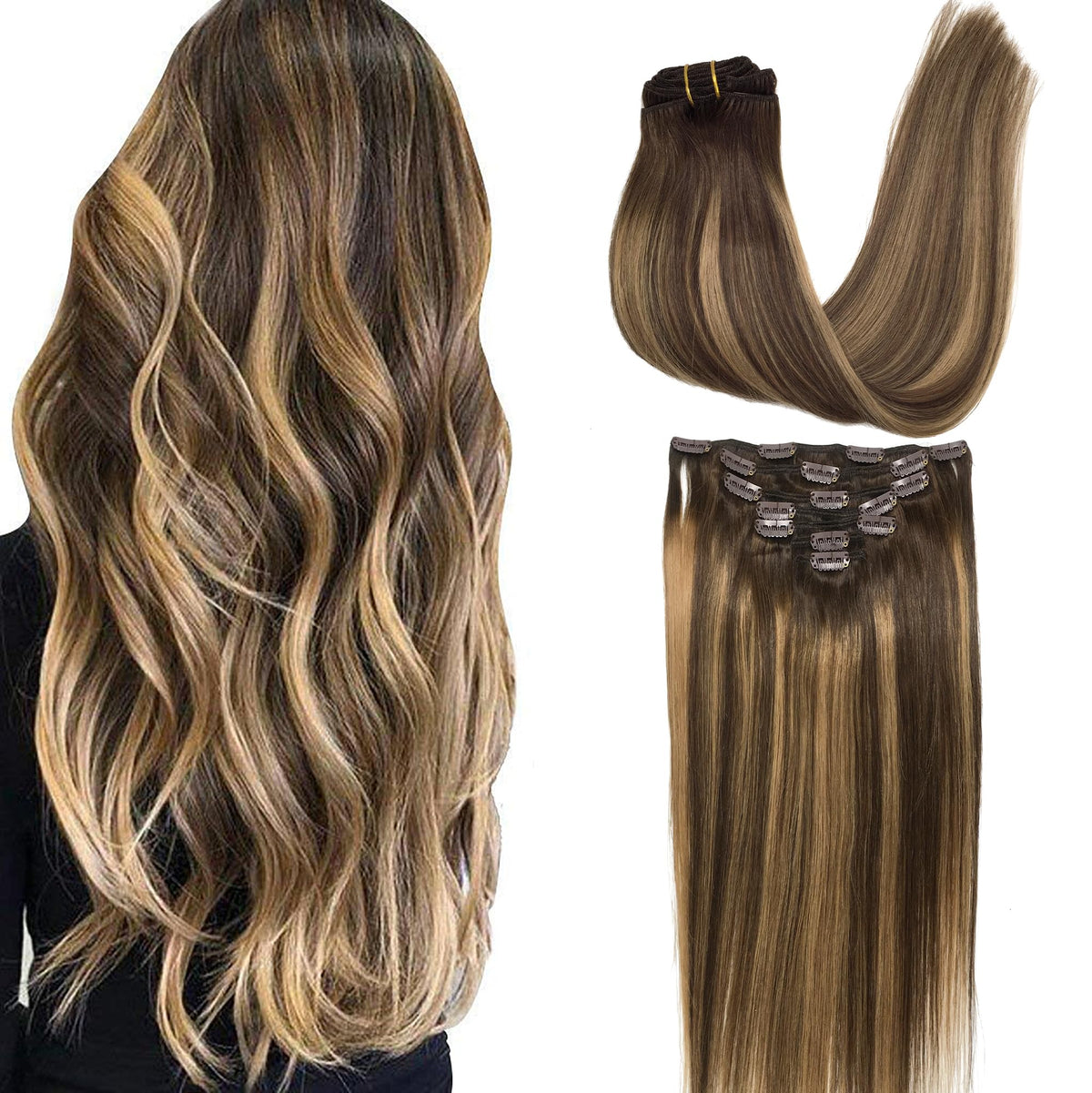 GOO GOO Clip in Hair Extensions 16inch 120g front view