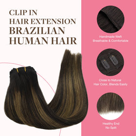 GOO GOO Clip in Hair Extensions 16inch 150g Balayage close-up of clips