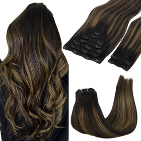 GOO GOO Clip in Hair Extensions 16inch 150g Balayage front view