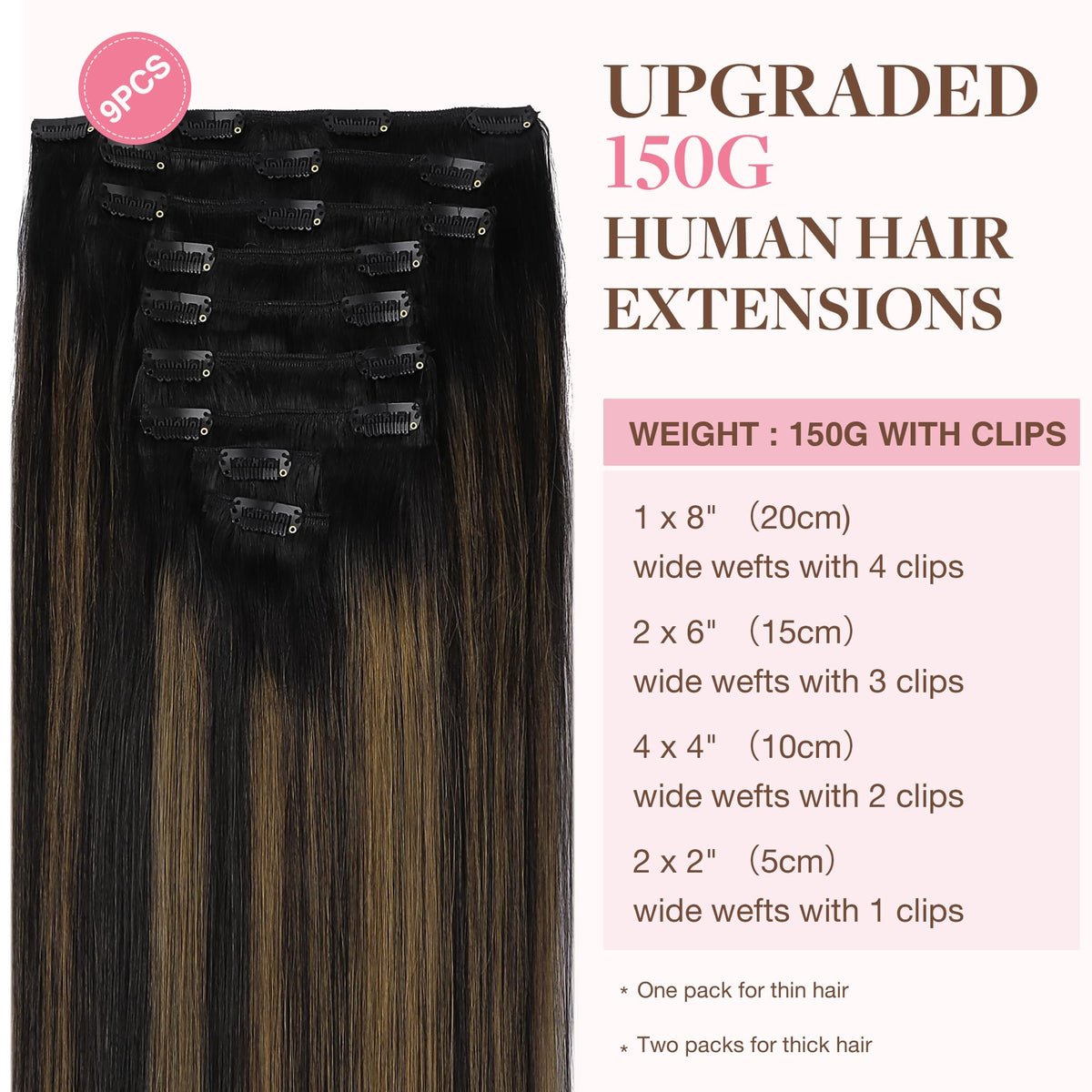GOO GOO Clip in Hair Extensions 16inch 150g Balayage packaging