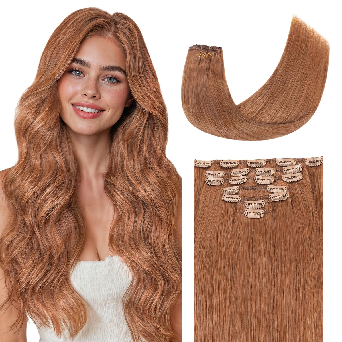 GOO GOO Clip in Hair Extensions 16inch #330 Cinnamon Terra Copper front view