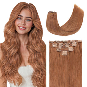 GOO GOO Clip in Hair Extensions 16inch #330 Cinnamon Terra Copper front view
