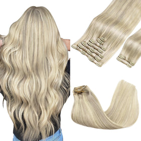 GOO GOO Clip in Hair Extensions 16inch Ash Blonde front view