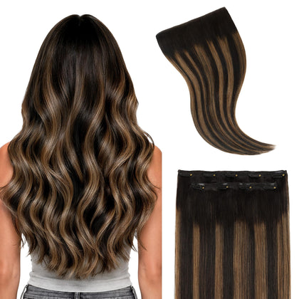 GOO GOO Clip in Hair Extensions 16inch balayage #1B/6/1B front view