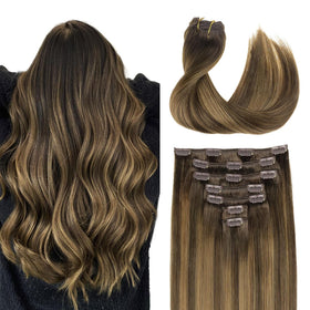 GOO GOO Clip in Hair Extensions 16inch Brunette Balayage front view