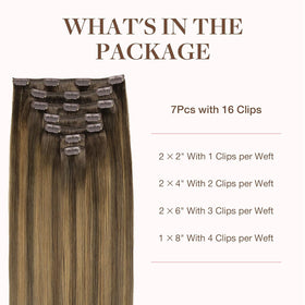 GOO GOO Clip in Hair Extensions 16inch Brunette Balayage packaging