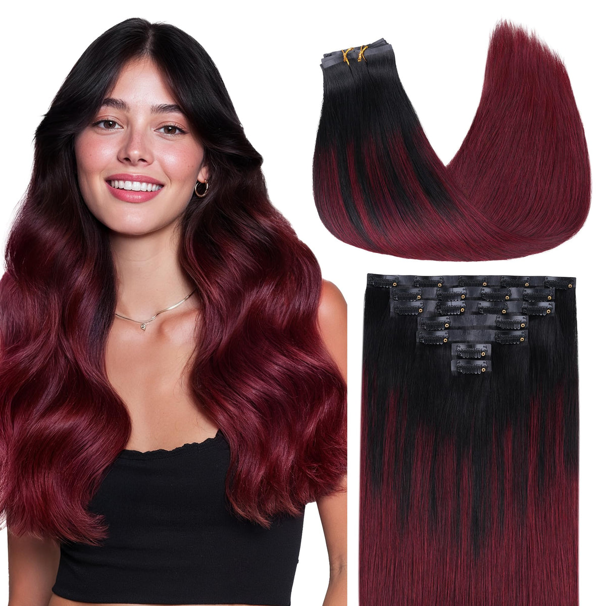 GOO GOO Clip in Hair Extensions 16inch Cherry Cola front view