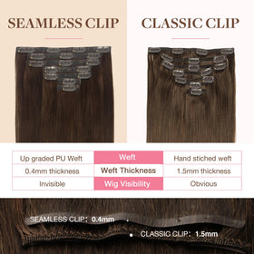 GOO GOO Clip in Hair Extensions 16inch Chocolate Brown close-up of clips