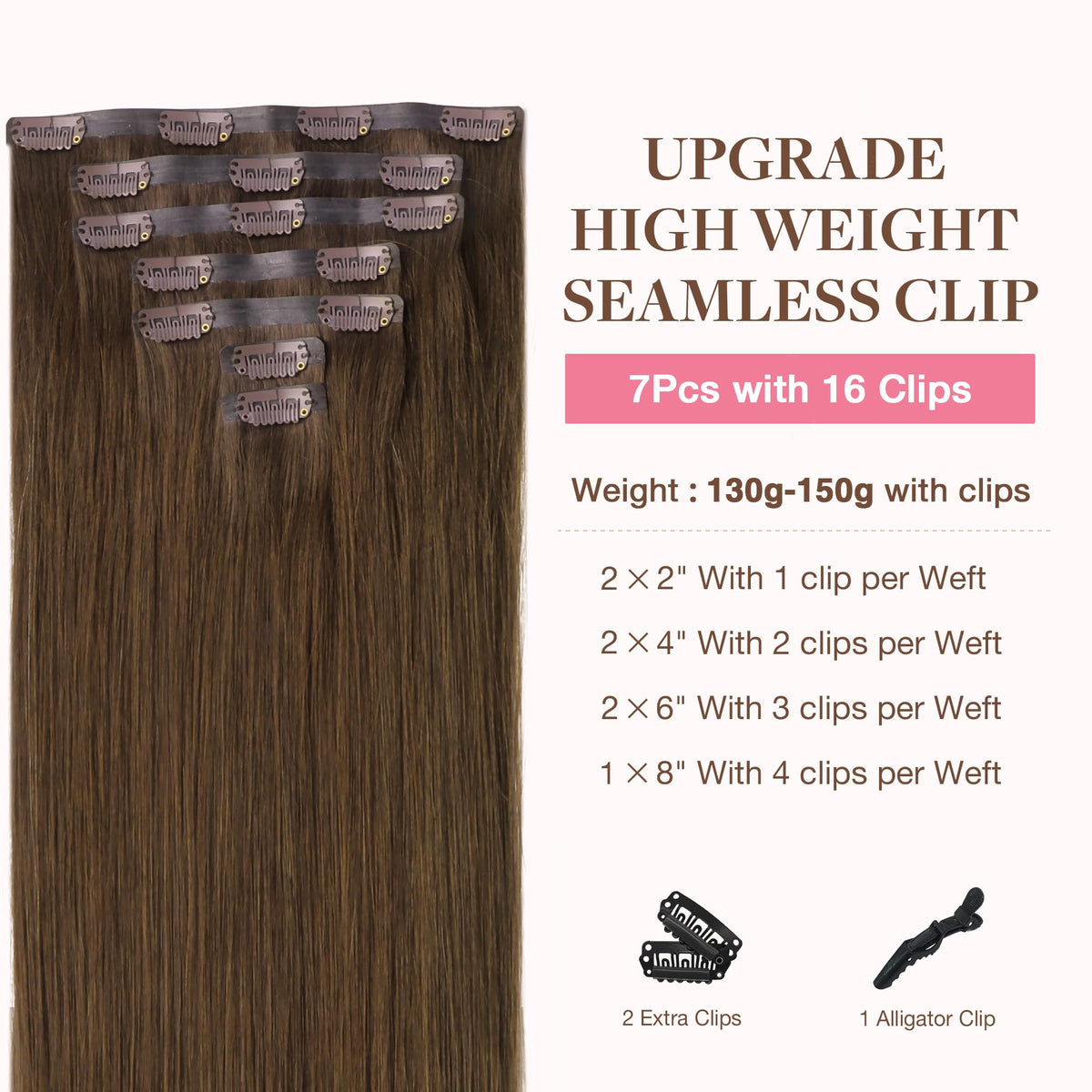 GOO GOO Clip in Hair Extensions 16inch Chocolate Brown packaging