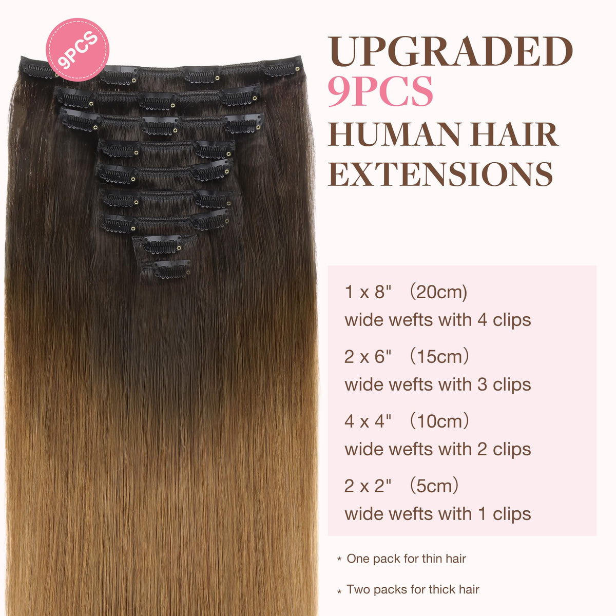 GOO GOO Clip in Hair Extensions 16inch Chocolate Dip back view