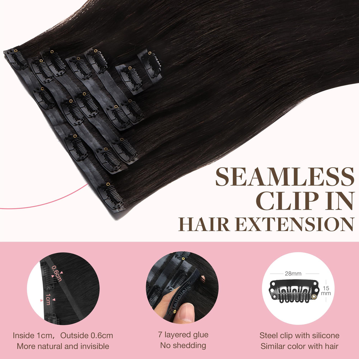 GOO GOO Clip in Hair Extensions 16inch Dark Brown packaging