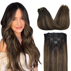 GOO GOO Clip in Hair Extensions 16inch dark brown to chestnut brown