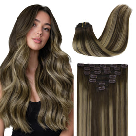 GOO GOO Clip in Hair Extensions 16inch front view in balayage
