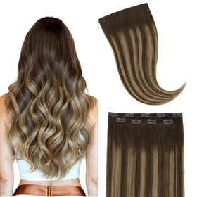 GOO GOO Clip in Hair Extensions 16inch front view in balayage colour