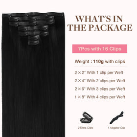 GOO GOO Clip in Hair Extensions 16inch jet black packaging