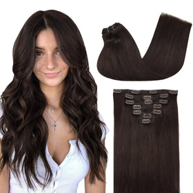 GOO GOO Clip in Hair Extensions 16inch Light Brown front view