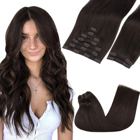 GOO GOO Clip in Hair Extensions 16inch Light Brown front view