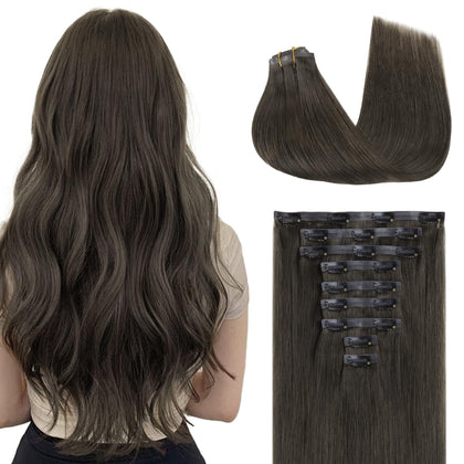 GOO GOO Clip in Hair Extensions 16inch Mocha Brown front view