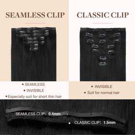 GOO GOO Clip in Hair Extensions 16inch Natural Black close-up of clips