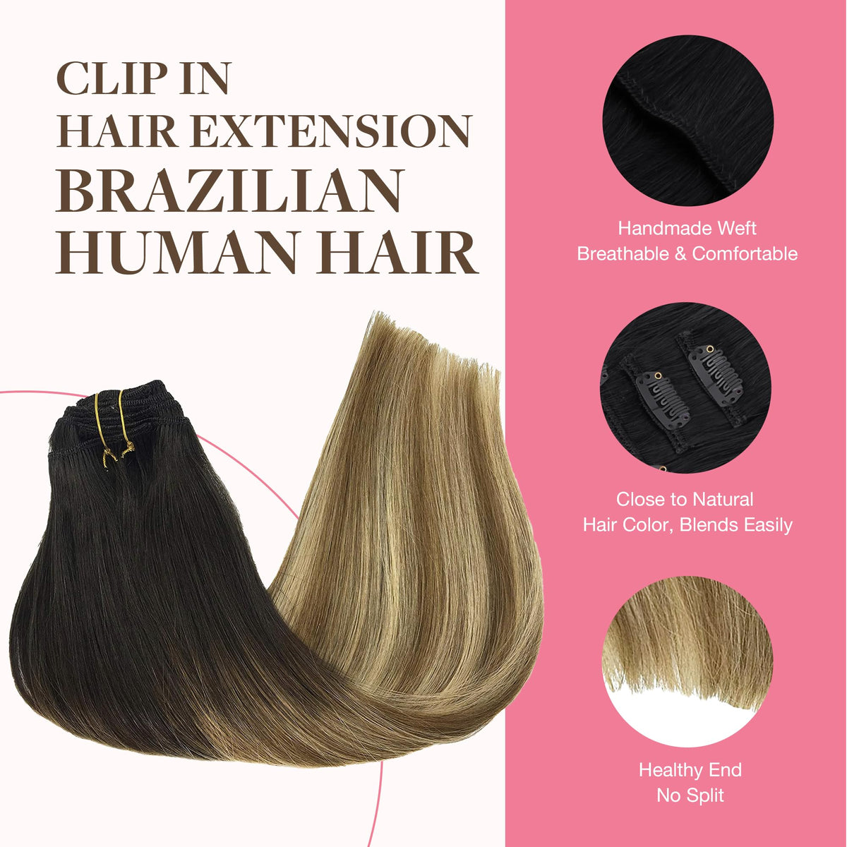 GOO GOO Clip in Hair Extensions 16inch showing colour gradient