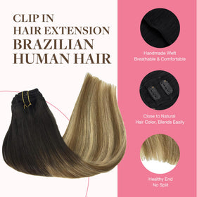 GOO GOO Clip in Hair Extensions 16inch showing colour gradient