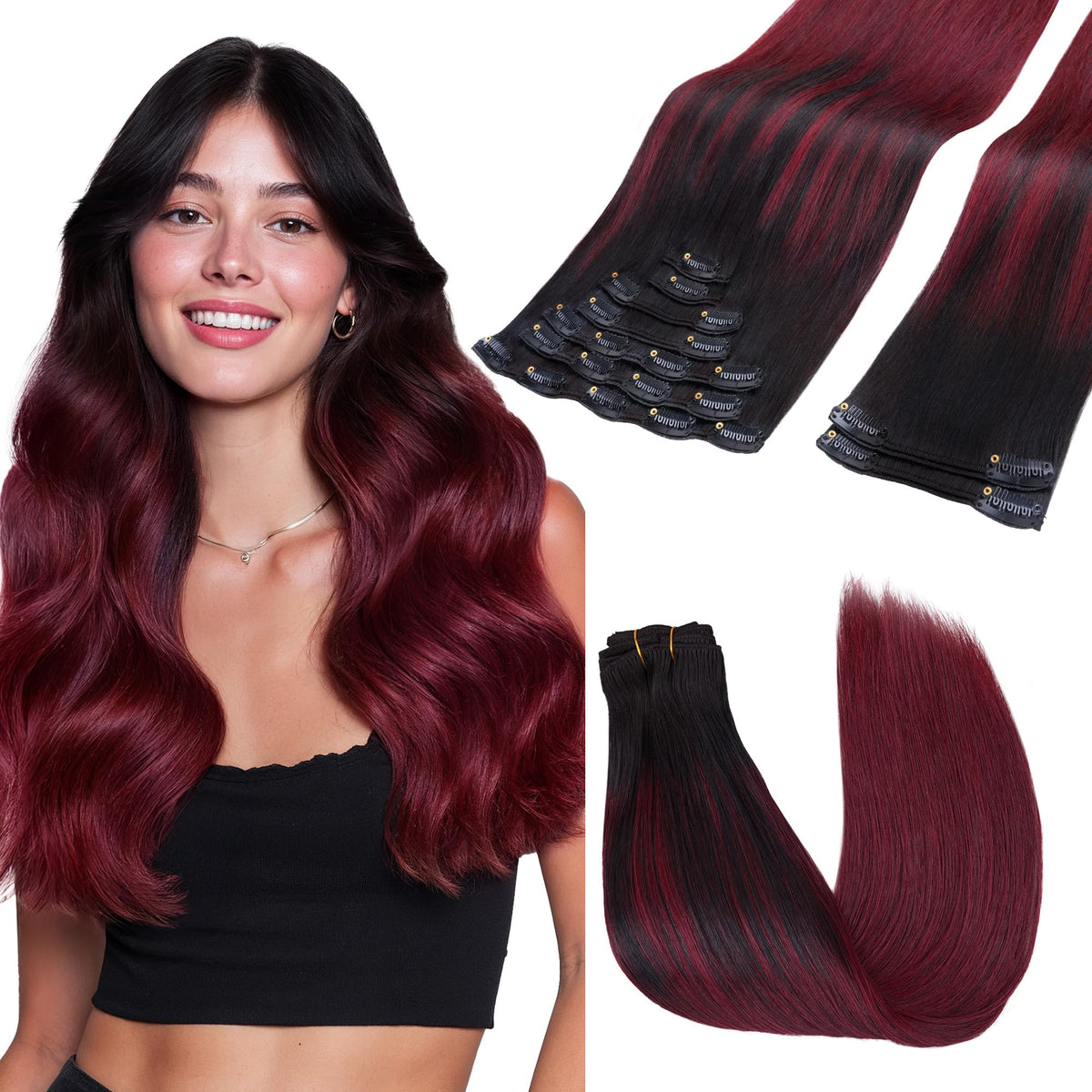 GOO GOO Clip in Hair Extensions 18 Inch Cherry Cola front view