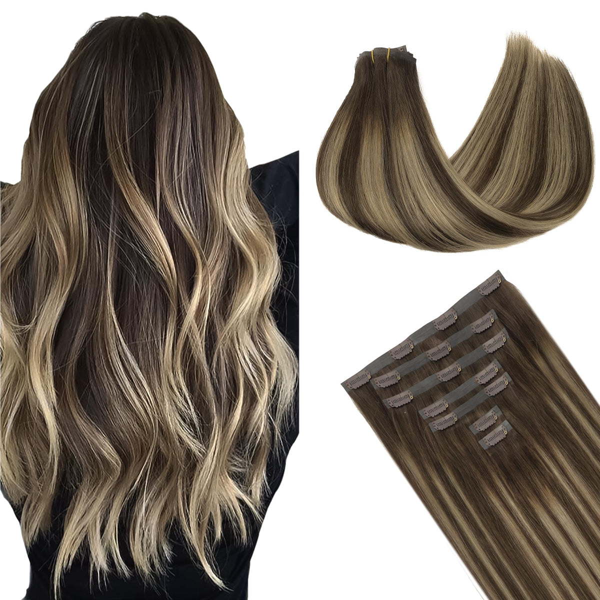 GOO GOO Clip in Hair Extensions 18inch 130g front view