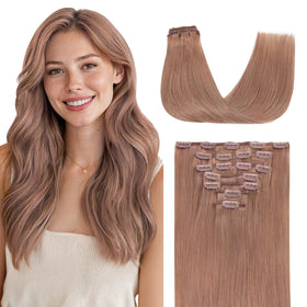 GOO GOO Clip in Hair Extensions 18inch #15 Rose Gold front view