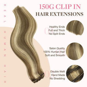 GOO GOO Clip in Hair Extensions 18inch 150g close-up of clips