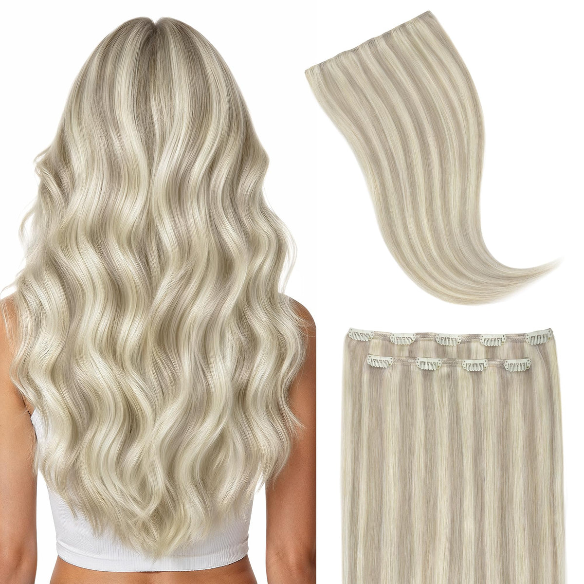GOO GOO Clip in Hair Extensions 18inch Ash Blonde front view