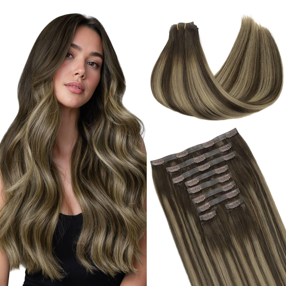 GOO GOO Clip in Hair Extensions 18inch Balayage #4/26/4 front view