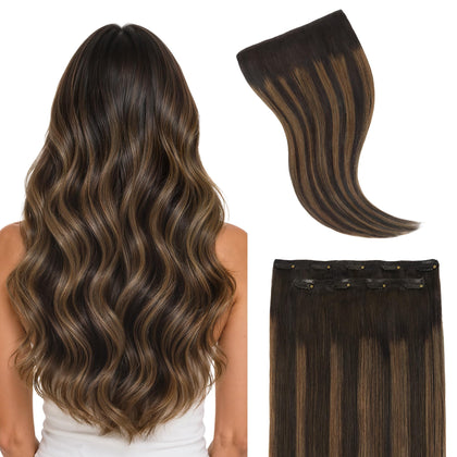 GOO GOO Clip in Hair Extensions 18inch balayage dark brown to chestnut brown front view