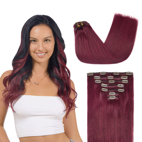 GOO GOO Clip in Hair Extensions 18inch Burgundy front view