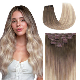 GOO GOO Clip in Hair Extensions 18inch Chocolate Brown to Champagne Blonde