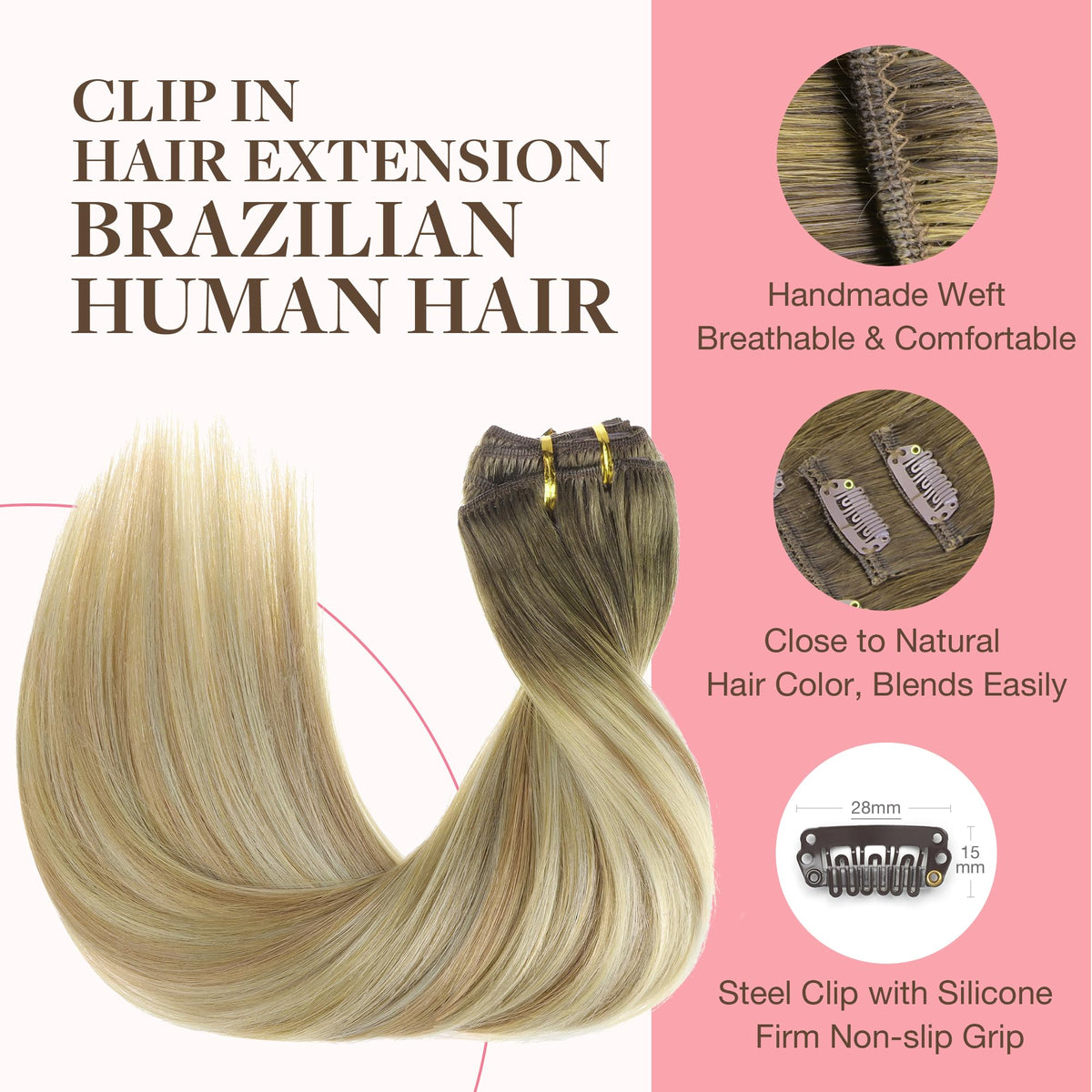GOO GOO Clip in Hair Extensions 18inch close-up of clips