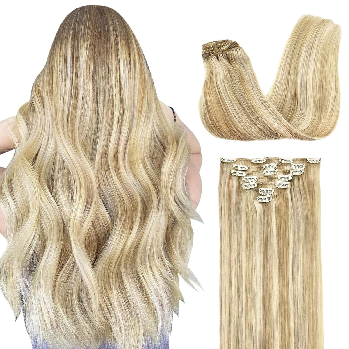 GOO GOO Clip in Hair Extensions 18inch Dark Blonde front view