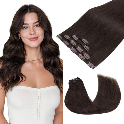 GOO GOO Clip in Hair Extensions 18inch dark brown front view