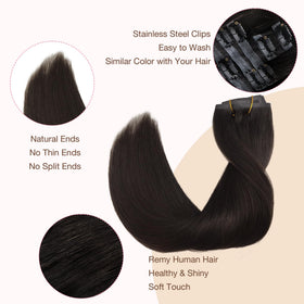 GOO GOO Clip in Hair Extensions 18inch Dark Brown in different hairstyles