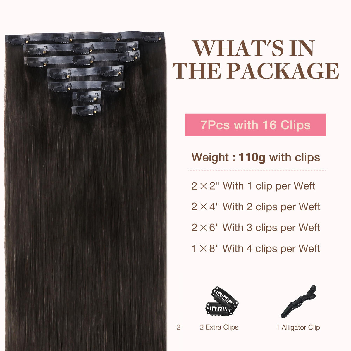 GOO GOO Clip in Hair Extensions 18inch Dark Brown packaging