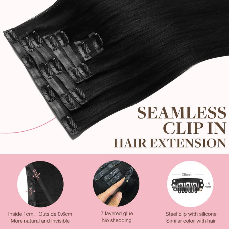 GOO GOO Clip in Hair Extensions 18inch Jet Black back view