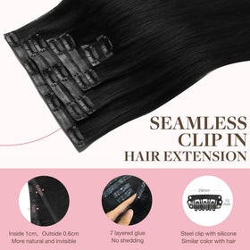 GOO GOO Clip in Hair Extensions 18inch Jet Black back view