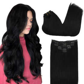GOO GOO Clip in Hair Extensions 18inch Jet Black front view